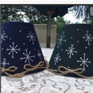 2 Blue/Green & White Fabric ClipOn Lamp Shades